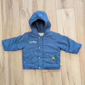 Vintage Blue Dino Hooded Zipper Jacket
